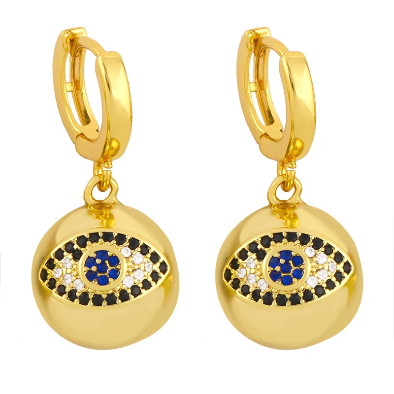 

Blue Crystal Evil Eye Earrings Gold Hoops Copper CZ Fatima Hamsa Dangle Earrings Dainty Round Ball Ear Accessories Gifts ersw04