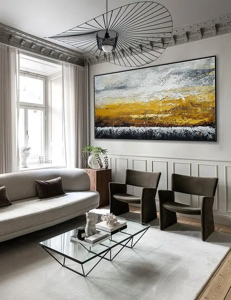Koop Oversize Textuur Moderne Kunstwerk Abstract Acryl Schilderen Extra Grote Geweven Hedendaagse Wall Art Panoramisch Horizontale Canvas