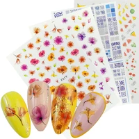 1 sheet 3d nail stickers adhesive decals flowers leaf geometry fruit dessert designs sliders tattoo manicure decorations
