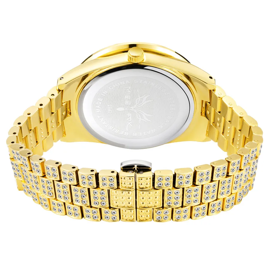 

MISSFOX Big Diamond Gold Watch Men Luxury Brand Dropshipping Men's Wrist Fashion Watches Man Bracelet Wrist Watch Gift Box 2020