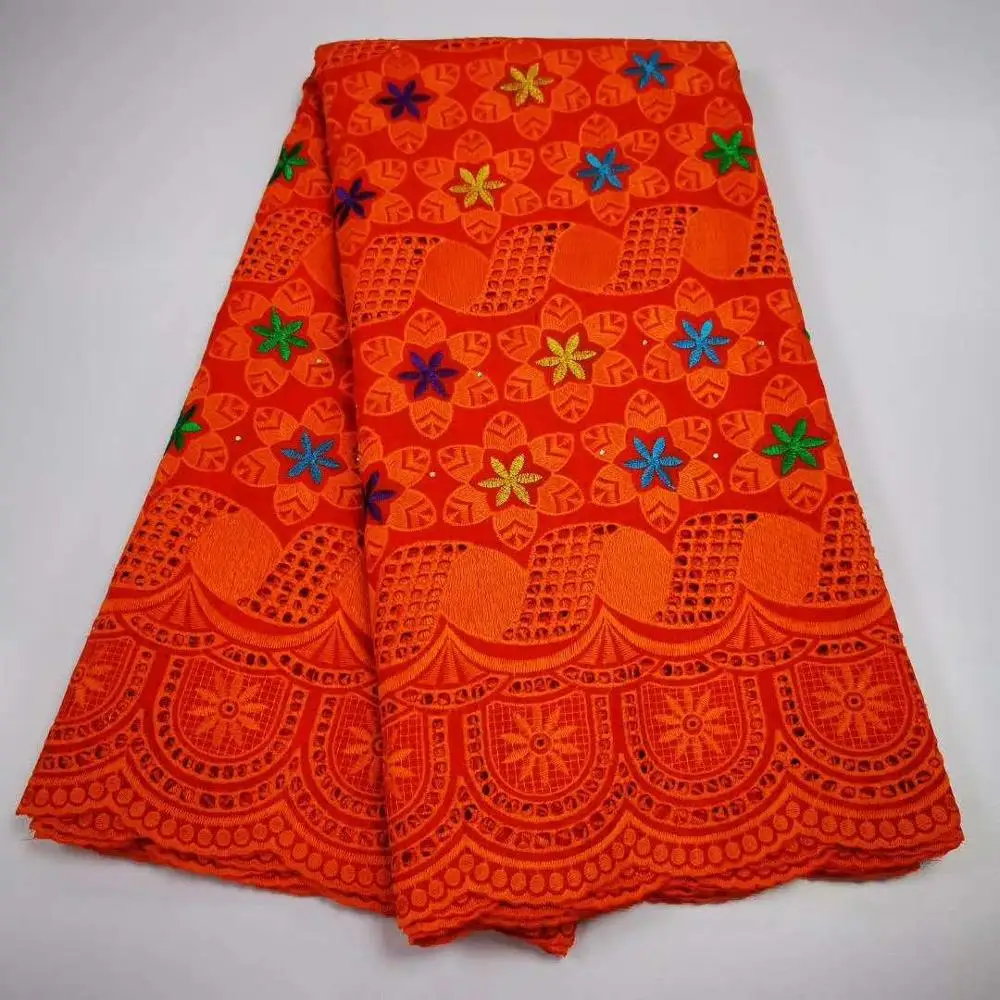5 ярдов швейцарская кружевная хлопковая ткань с цветочной вышивкой со стразами