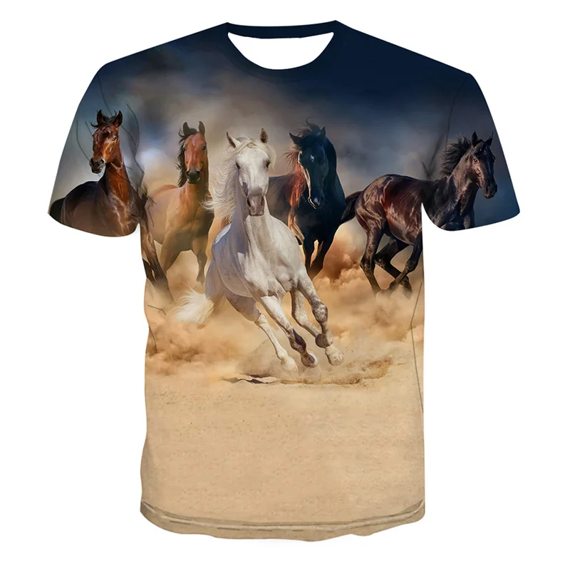 

Galloping Horse 3d Print T-Shirts Animal Cartoon Clothes For Men /Women 2021 Summer Casual Oversize Tee Short Sleeve Tops 4XL