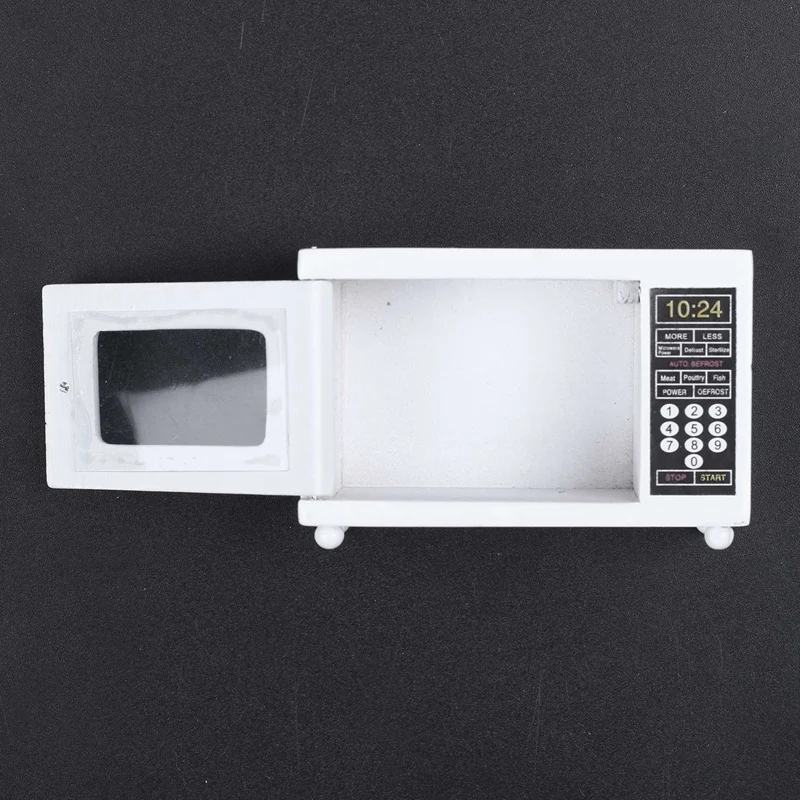

2PCS Microwave 1: 12 Scale Miniature for Doll House with 1:12 Dollhouse Kitchen Miniature Wooden Fridge Refrigerator