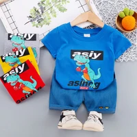 2021 toddler boys clothes sets summer kids baby boxing dinosaur t shirt denim shorts infant girls fashion clothing set 0 5years