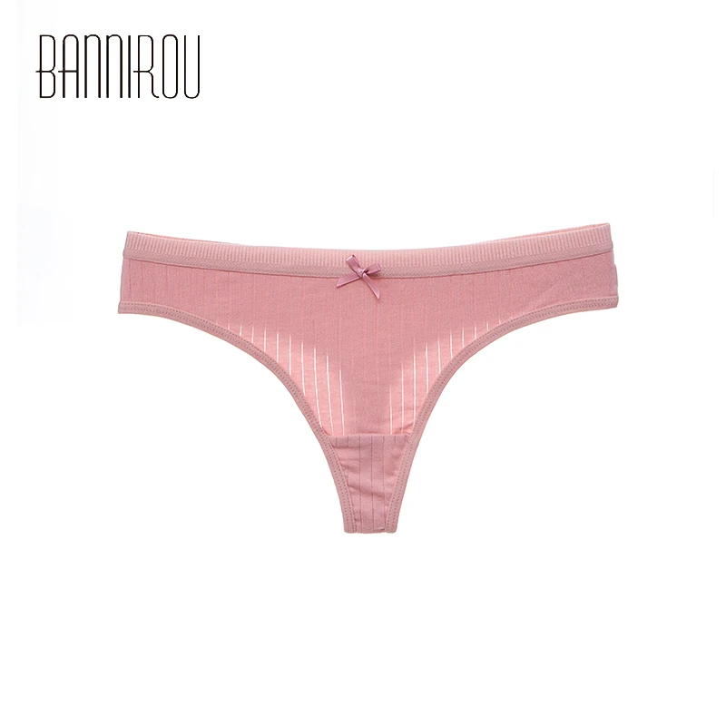 Dark Pink 1 шт., женские трусики, хлопковые стринги, женское нижнее белье для женщин, M-XXL, мягкие хлопковые полосатые трусики, Т-образные, новинка, BANNIROU - Цвет: Dark Pink
