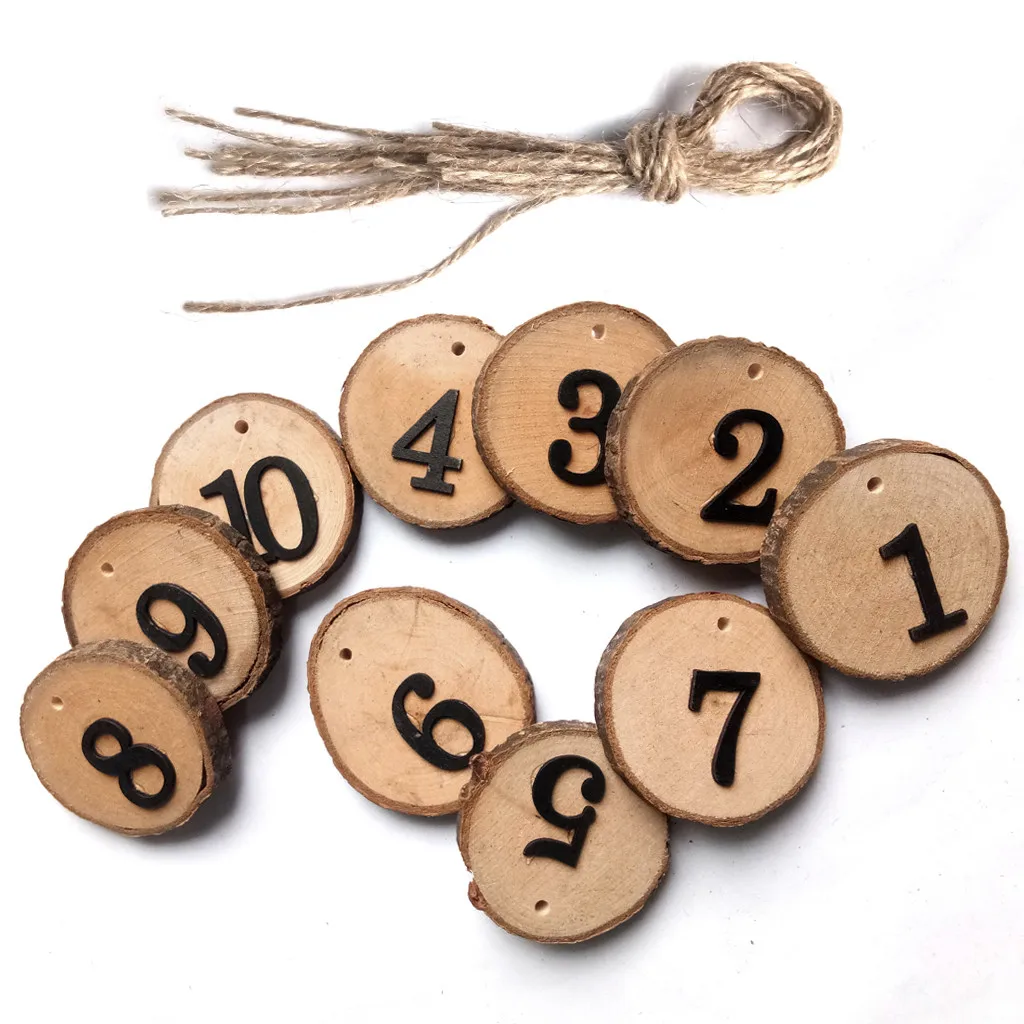 

1-10 Numbers Rustic Wooden Hanging Ornament Table Number Figure Card Digital Seat Decor Wedding Decoration Party Supplies