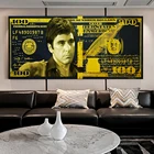 Тони Монтана, золотой, 100 долларов, Художественная Картина на холсте, постеры и принты на стену, портретные картины для декора гостиной