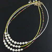 7 8mm korea natural pearl bib necklace jewelry collares necklaces rainbow glass seed beads bohemian handmade gift party
