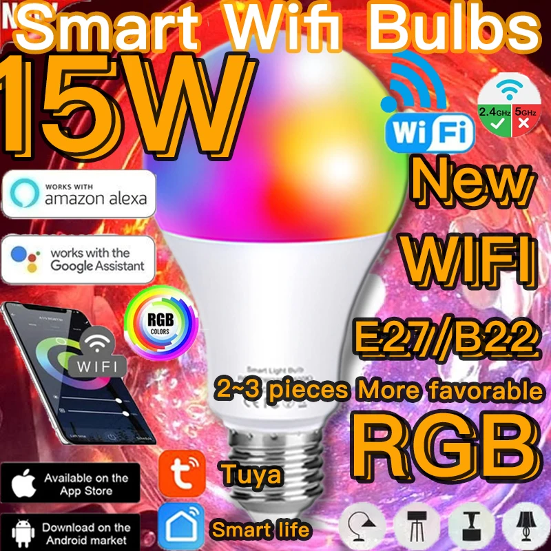 

E27 15W LED Smart Lamp Bulb Wifi Bluetooth /IR Remote Control Dimmable AC85-265V Nightlight Work With Alexa Google Assistant