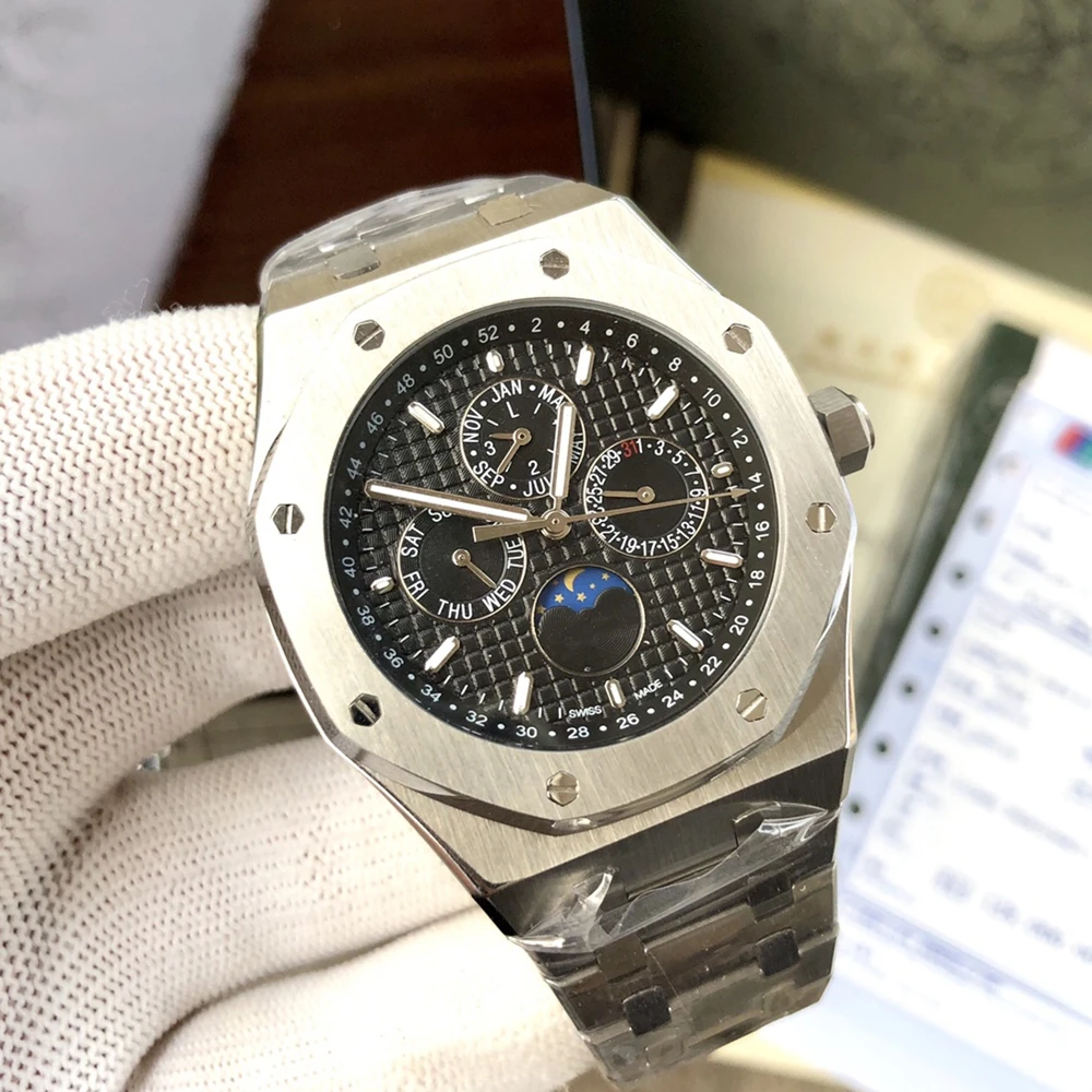 

Men's Octagonal 42mm Automatic Mechanical Watch Stainless Steel Watch Case Rubber Strap Watch Multifunction