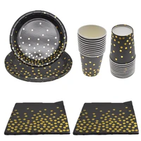 10 person gold foil black theme wedding tableware party disposable supplies birthday decor adult disposable platescupsnapkins