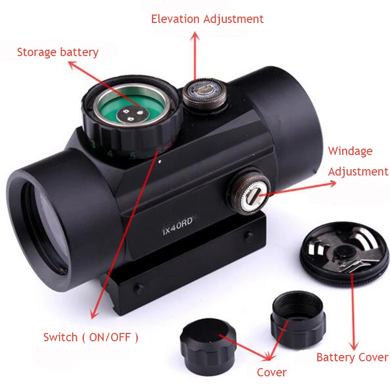 1x40 красный зеленый точечный/крестообразный прицел Охотничья оптика тактический