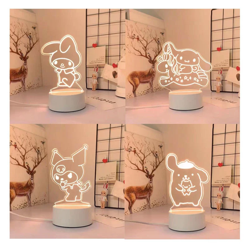 3D лампа Акриловая аниме мультфильм My Melody Cinnamoroll Kuromi Purin Dog Kawaii светодиодный