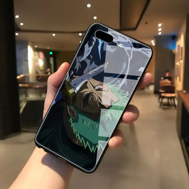 

Anime One Piece Luffy Zoro Case for iPhone 12 Mini 11 Pro Max X XS XR 8 7 Plus 6 6S SE 2020 Tempered Glass Black Phone Cover