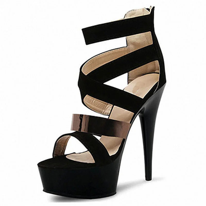 

Mclubgirl 15cm Heels Open Toe Wrap and Thick Bottom Cross Strap with Thin Suede Super High Heel Sandals for Women LYP