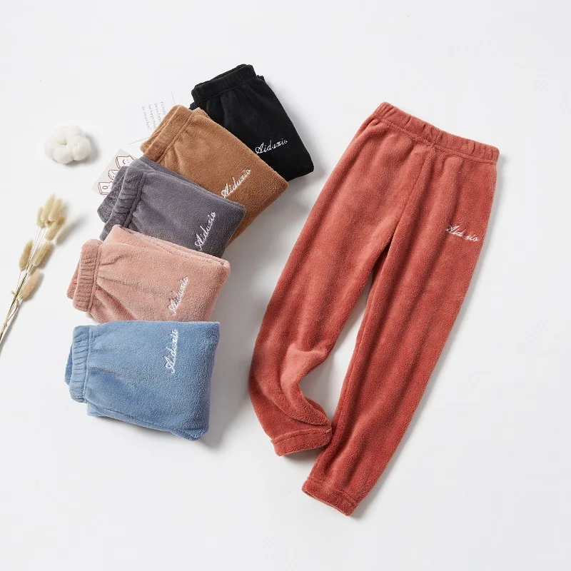 

Winter Girls Trousers Warm Pants Baby Home Clothes Pajamas Plush Thickened Casual Pants Boys And Girls Sports Leggings