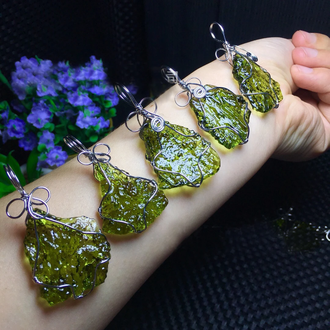 

Gift For Women Men Jewelry Making Moldavite Crystal Necklace Pendant Stone Necklace Wire Wrap Stone Irregular Stone