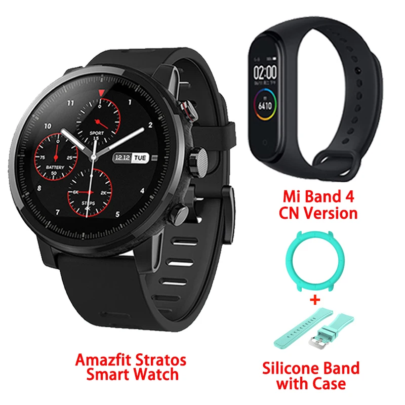 add Blue Case Strap Amazfit Stratos умные часы gps 5ATM водонепроницаемые 2.5D gps монитор сердечного ритма спортивные плавательные умные часы Xiaomi экосистема продукт - Цвет: add Blue Case Strap