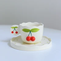 cute 3d cherry cup and saucer hand painted ceramic coffee tea latte cup set home office drinkware personalized gift for her girl