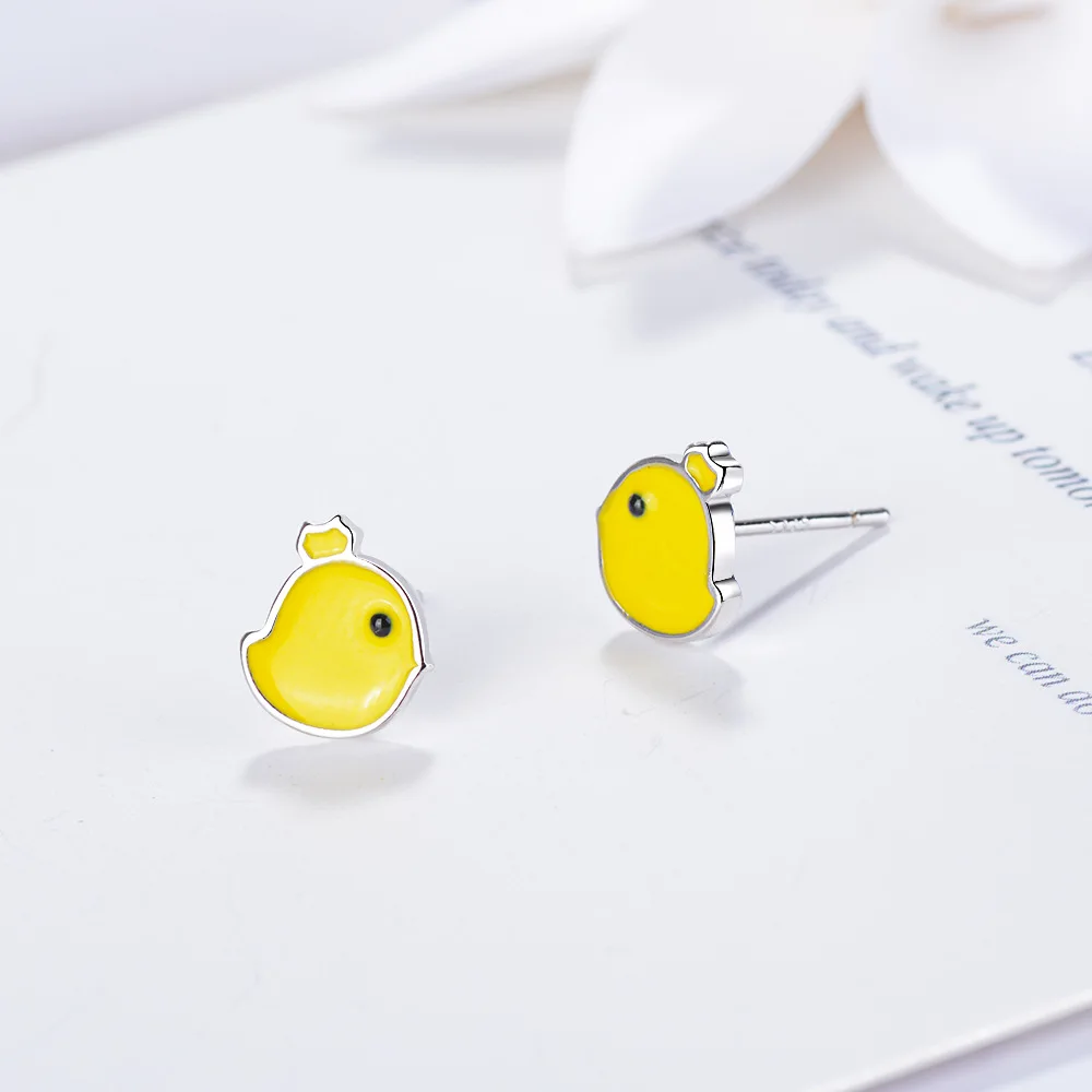 MEETSOFT Silver Colour Prevent Allergy Yellow Resin Little Chicken Stud Earrings for Women Lovely Jewelry Gift | Украшения и