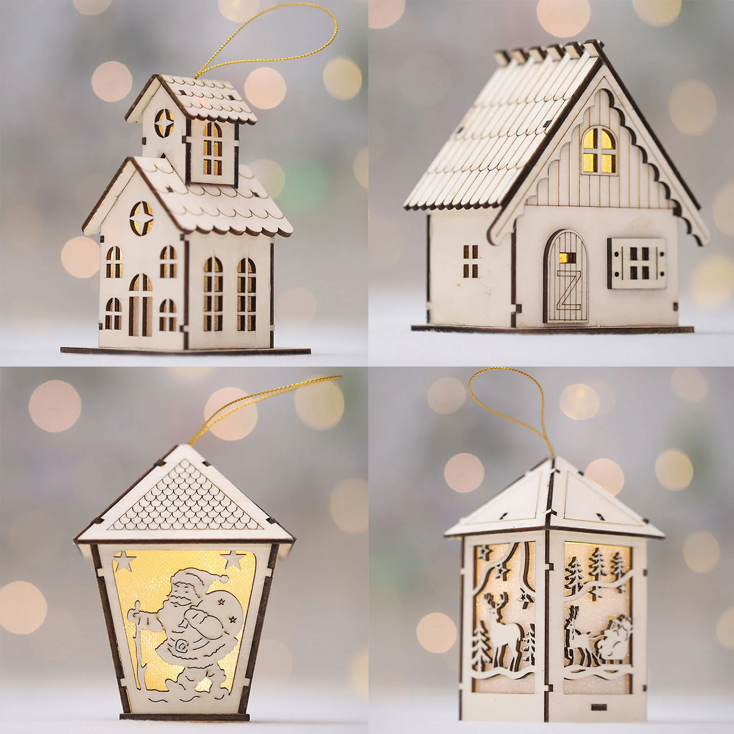 Behogar Милая Рождественская елка деревянный дом Светодиодная лампа Висячие