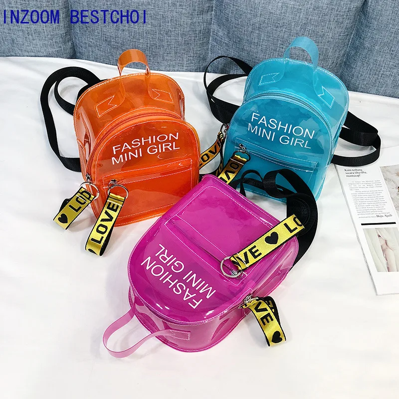 

Женский прозрачный рюкзак для ребенка, маленький рюкзак из ПВХ, прозрачный Желейный рюкзак с буквенным принтом, Студенческая сумка через пл...