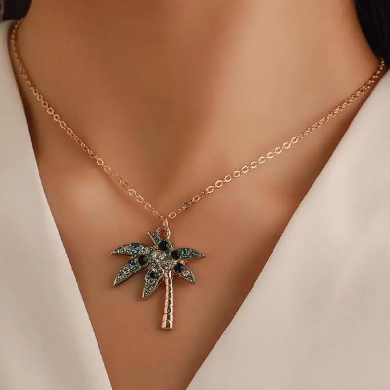 Jewelry Sets Creative Coconut Tree Zircon Necklace Earrings Set For Women Necklaces &amp Pendants Two-piece Tropical Earing J33 | Украшения