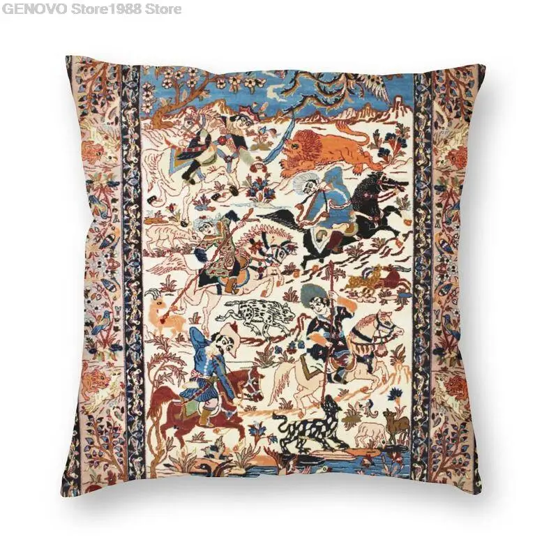 

Blau Antike Persische Isfahan Seide Teppich Mit Blumen Tiere Kissen Abdeckung Wohnkultur Tribal Ethnic Floral Kissen Abdeckung f