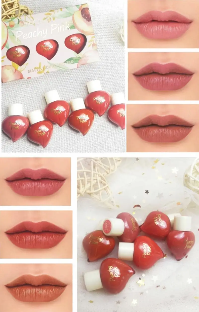 

3/1PCS Peach-shaped Matte Liquid Lip Gloss Peachy Pink Silky Glosses Matte Velvet Liquid Lipstick Set Lasting Lip Makeup TSLM1