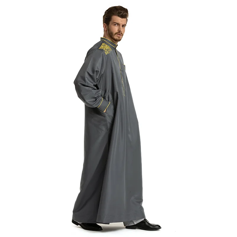 

Мусульманский длинный халат для мужчин Jubba tobe с вышивкой кафтан Саудовская мусалман одежда Абая костюмы Турция Арабский Дубай Этническая м...