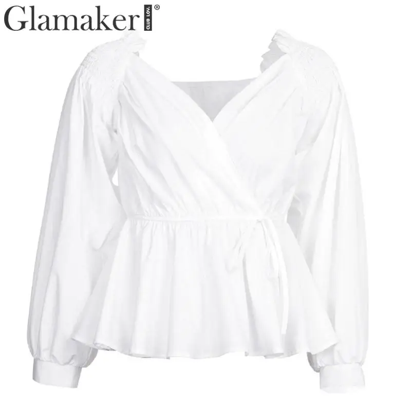 Glamaker с открытыми плечами v образным вырезом Женская блузка длинным рукавом