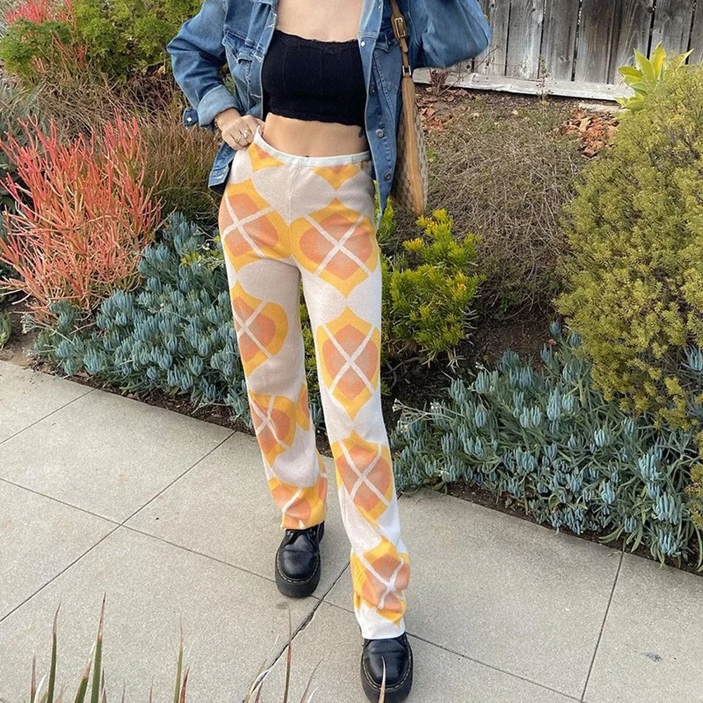 

Printed Knitted Pants y2k Harajuku Trousers Cute Fashion Cargo Pants Women Skinny Joggers 2021 Vintage 90s Pants 2021