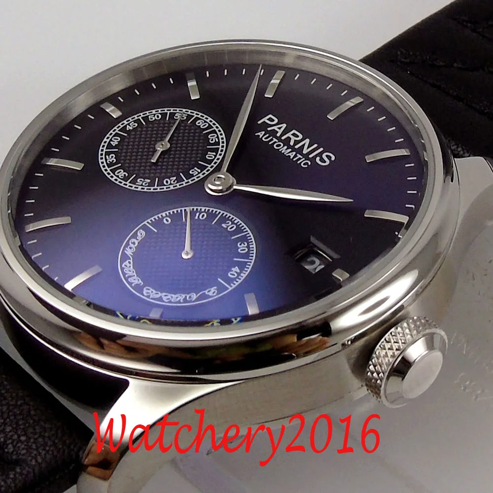 Автоматические механические мужские часы parnis 43 мм черный циферблат резерв