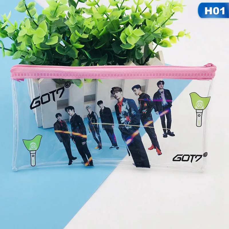 H01 Kpop BLACKPINK GOT7 TWICE TXT SEVENTEEN прозрачная сумка для хранения розовый пенал размер 19,5*10*2 см горячая распродажа - Цвет: H01