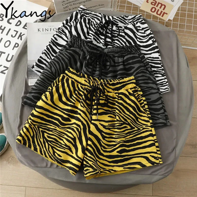 

Women Drawstring Korean Style Zebra Elastic High Waist Casual Gym Short Summer Biker Cycling Goth Sports Booty Shorts Female New
