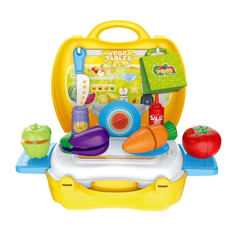 

Children's Kitchen Cut Cut Happy Yellow Suitcase Set Cut Vegetables Toy Plastic