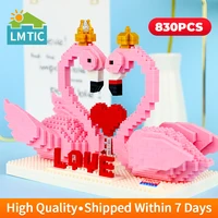 lover pink flamingos swan bird animals figure model diamond mini building blocks bricks educational toys for girls birthday gift