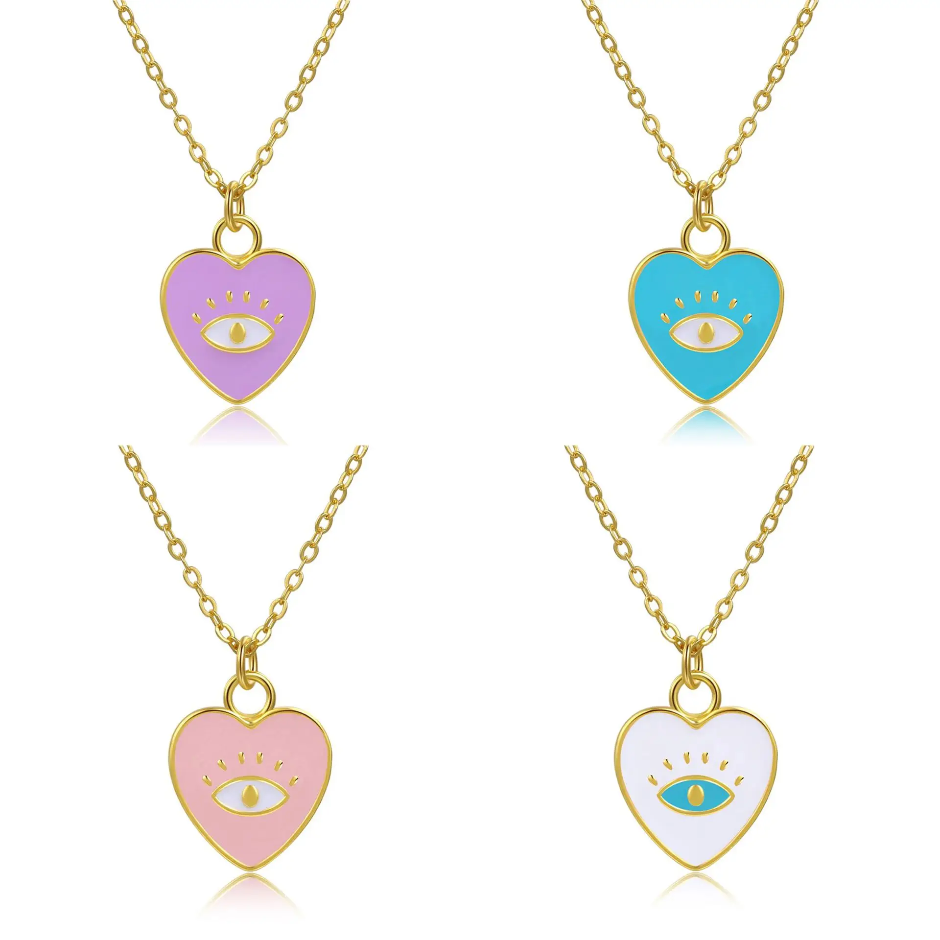 

Beauty Simple 4 Colors Dropping Oil Peach Heart Eye Necklace Sweater Chain For Unisex Trendy Sweet Christmas Party Jewelry Gift