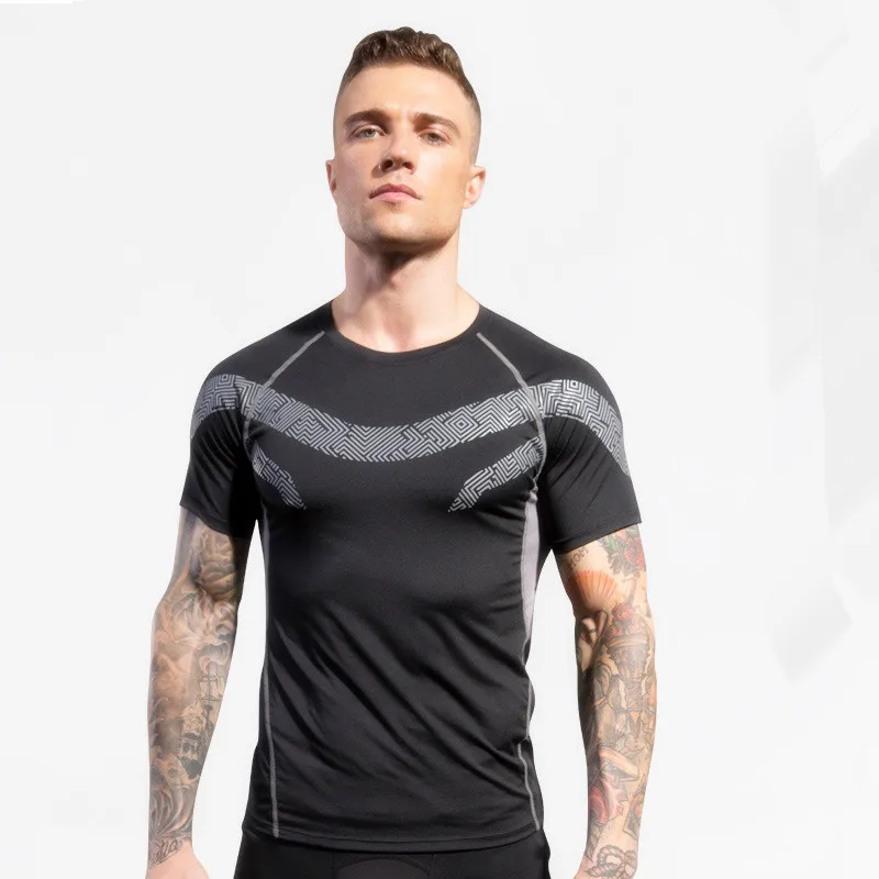 

Men's summer Fitness round neck short-sleeved basketball running sports training breathable quick-drying High-elastic tights T X