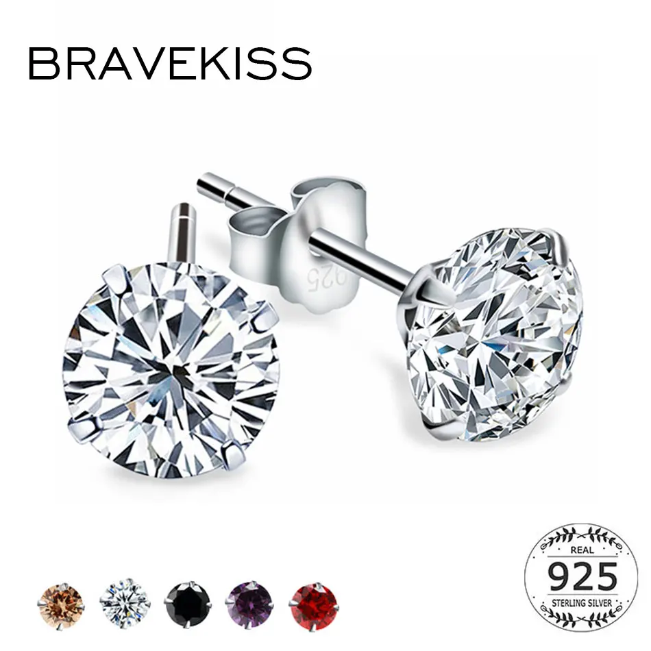 BRAVEKISS 925 пробы серебряные CZ серьги-гвоздики для женщин модные ювелирные изделия прозрачный кубический циркон камень серьги-гвоздики BLE0285