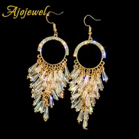 ajojewel long crystal tassel dangle earrings for women fashion earing luxury bridal party jewelry wholesale