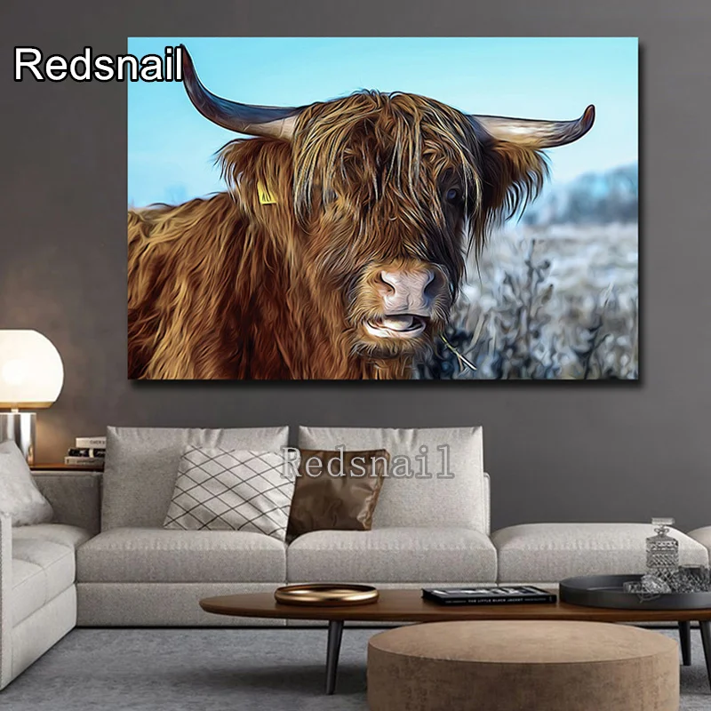 Настенное искусство Ox 5D мозаика алмазная краска цельная квадратная вышивка Highland