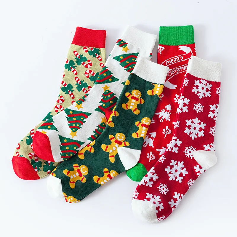 5 Pair Woman Christmas Socks Funny Xmas Santa Claus Tree Snowflake Elk Snow Cotton Tube Socks Happy Sock Men New Year