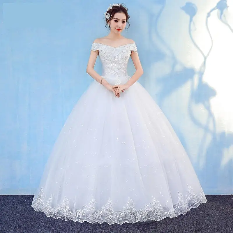 Vestido de Casamento Vestido de Baile Fora do Ombro Vestido de Noiva Novo Elegante Clássico Bordado Apliques 2021