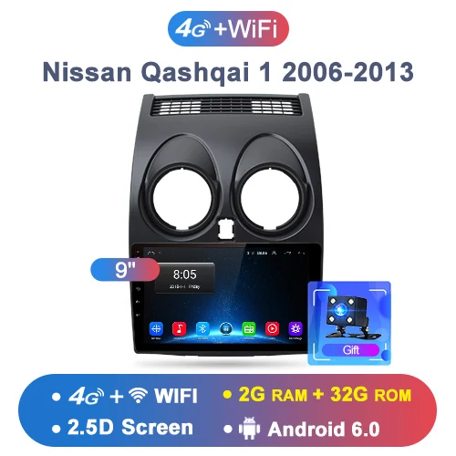 2-32GB 4G-WIFI AWESAFE для Nissan Qashqai 2008-2012 автомобильный Радио Мультимедиа Видео плеер gps No 2din 2 din Android 8,1 2G+ 32G - Цвет: 2-32GB 4G-WIFI