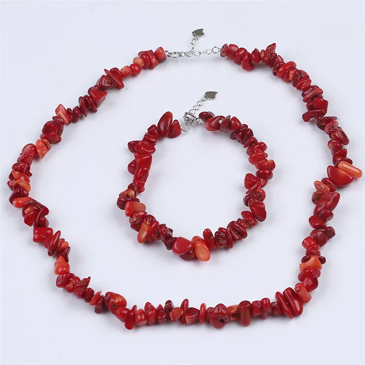 

Женское многослойное ожерелье и браслет ручной работы, покрытое серебром 925 пробы, с красными коралловыми бусинами