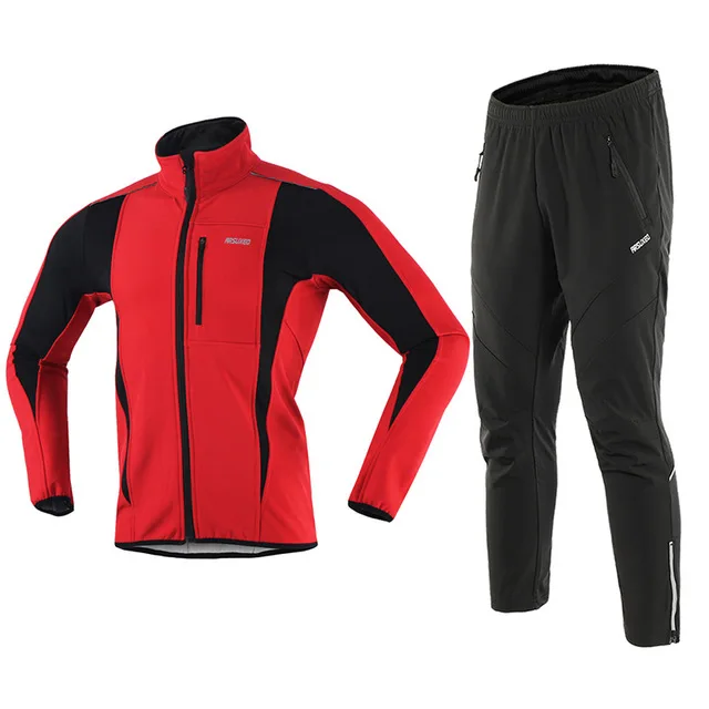 red15k18z ARSUXEO мужская зимняя куртка для велоспорта, теплые, флисовые, вепродуваемые MTB велосипедная куртка, брюки, уличная спортивная одежда - Цвет: red15k18z