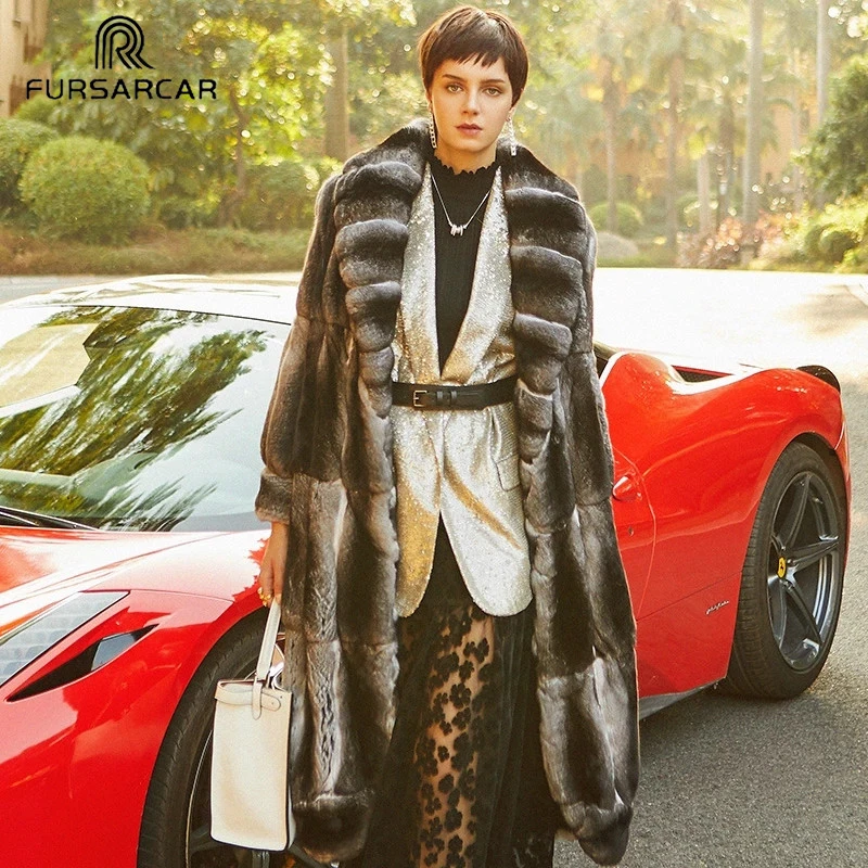 

Оригинальная женская зимняя теплая Роскошная верхняя одежда из Шиншиллы с лацканами свободная прямая женская куртка из натурального меха