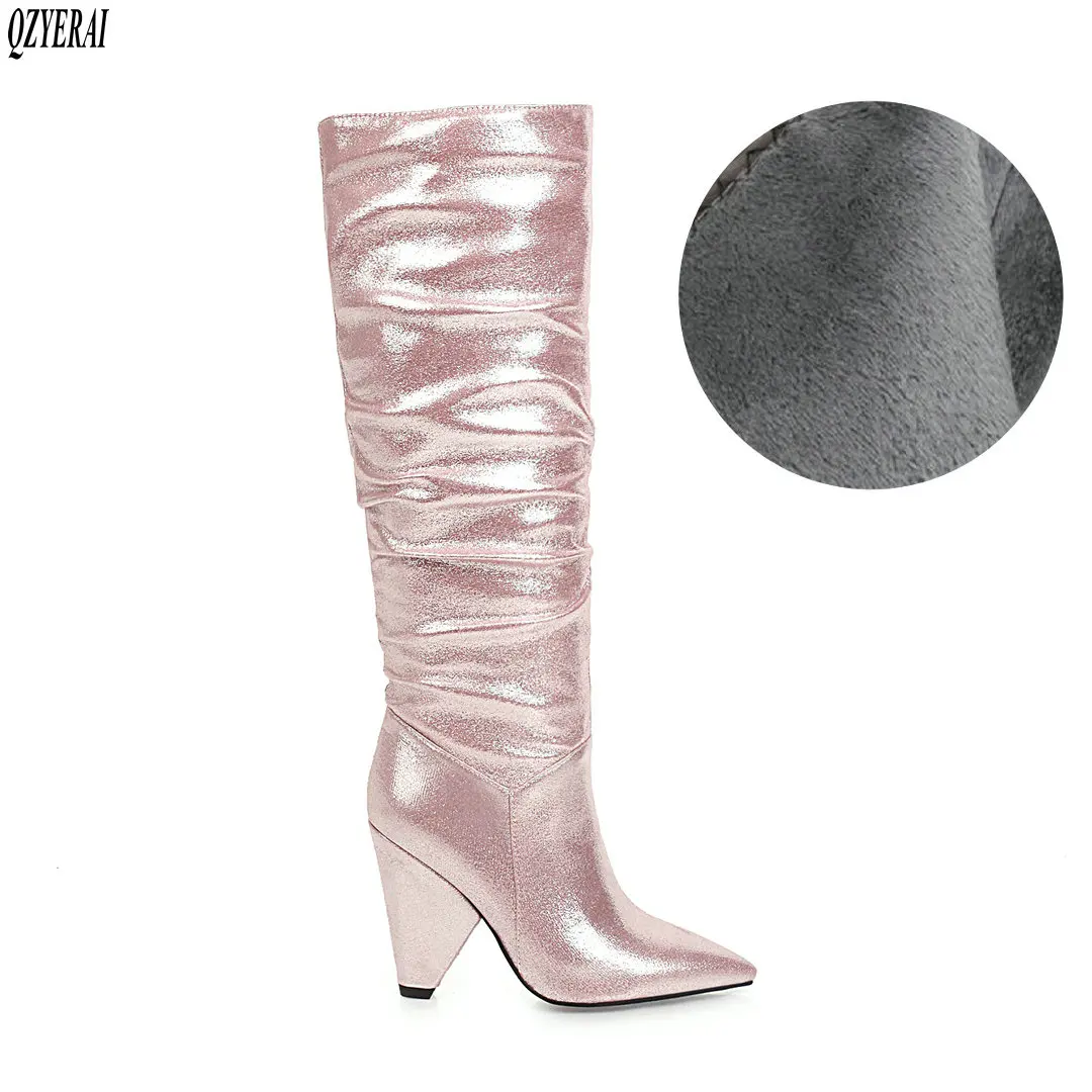 

new arrival winter women shoes Knee-high boots women boots Cone with fashion flash Female boots warm sexy snow boots Size 34-48