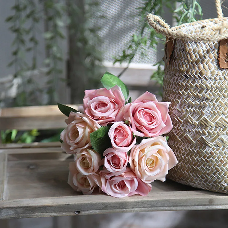 1 букет с 9 цветами искусственный цветок для свадебного украшения дома роза